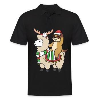 Suricate de Noël chevauche un lama avec un renne - Polo Homme - noir - Devant - Kai (181cm)