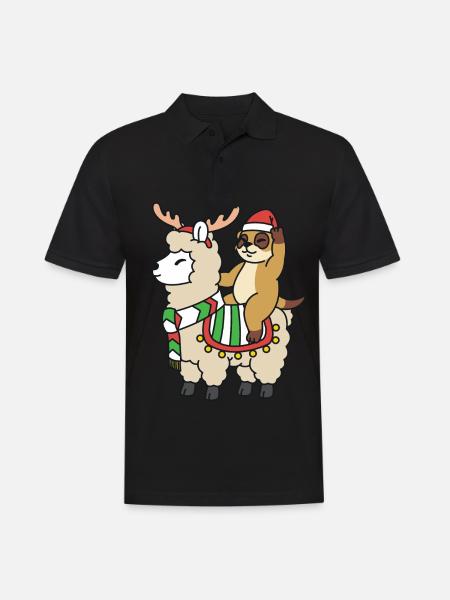 Christmas meerkat rides llama with reindeer - Men's Polo Shirt - black