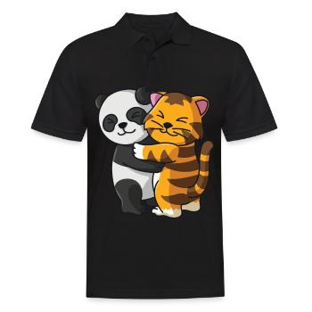 Panda avec chat aime les animaux mignons doux - Polo Homme - noir - Devant - Kai (181cm)