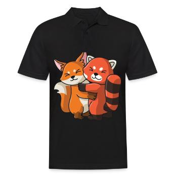 Fuchs mit roter Panda Liebe süßes niedliche Tiere - Männer Poloshirt - Schwarz - Vorne - Kai (181cm)