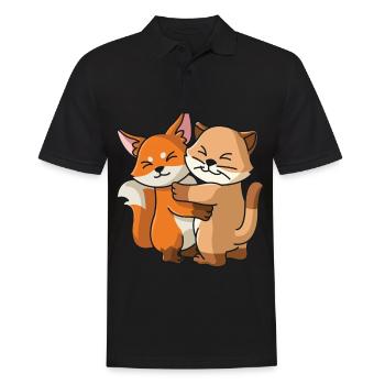 Katze mit Fuchs Liebe süßes niedliche Tiere - Männer Poloshirt - Schwarz - Vorne - Kai (181cm)