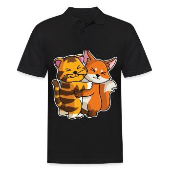 tabby cat and fox cute Hug Cuddle Animals - Men's Polo Shirt - black - Front - Kai (181cm)