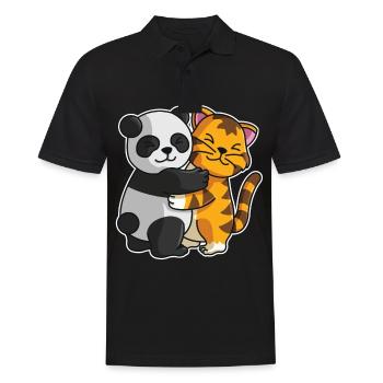 Panda Kätzchen Liebe Knuddel Umarmung Freunde Paar - Männer Poloshirt - Schwarz - Vorne - Kai (181cm)