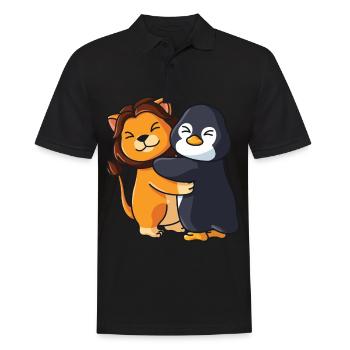 Lion and Penguin cute Hug Cuddle Animals - Men's Polo Shirt - black - Front - Kai (181cm)