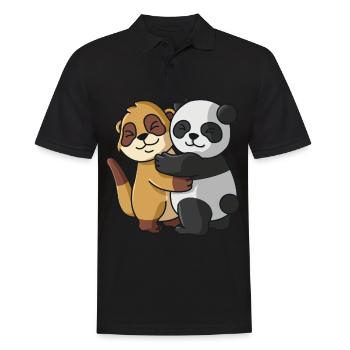 Meerkat Panda cute Hug Cuddle Animals - Men's Polo Shirt - black - Front - Kai (181cm)