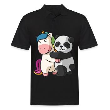 Einhorn Panda Einhörner niedliche Tiere knuddeln - Männer Poloshirt - Schwarz - Vorne - Kai (181cm)