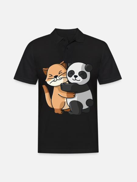 Cat and Panda Hug Cuddle Animals - Men's Polo Shirt - black