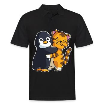 Tiger und Pinguin niedliche Tiere knuddeln - Männer Poloshirt - Schwarz - Vorne - Kai (181cm)