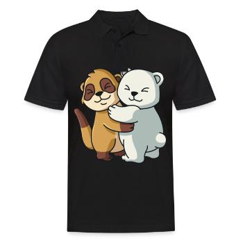 Erdmännchen Umarmung Eisbär niedliche Tiere - Männer Poloshirt - Schwarz - Vorne - Kai (181cm)