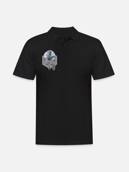 black and white poppy with hexagon in the background - Men's Polo Shirt - black