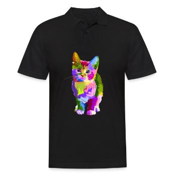 Katzen T Shirt in bunt! - Männer Poloshirt - Schwarz - Vorne - Kai (181cm)