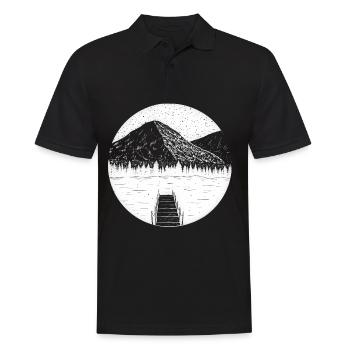Jetée montagnes lac bateau nature - Polo Homme - noir - Devant - Kai (181cm)
