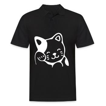 Süße Katze Geschenk Cat Kitty - Männer Poloshirt - Schwarz - Vorne - Kai (181cm)