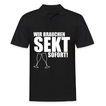 Sekt Cooler Spruch Geschenk - Wir brauchen Sekt! - Männer Poloshirt - Schwarz - Vorne - Kai (181cm)