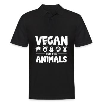 VEGAN FOR THE ANIMALS - Männer Poloshirt - Schwarz - Vorne - Kai (181cm)