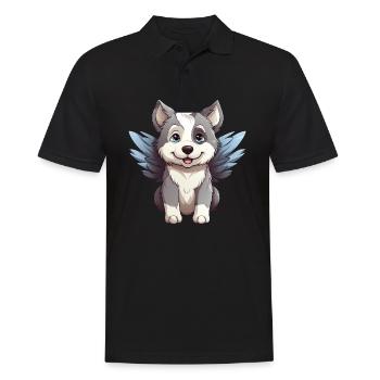 Husky Angel - Cute dog with heavenly - Men's Polo Shirt - black - Front - Kai (181cm)
