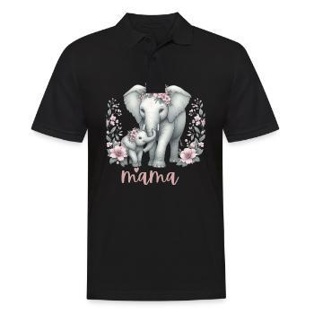 Mama Heart Floral Wreath Elephant Baby Shower - Männer Poloshirt - Schwarz - Vorne - Kai (181cm)