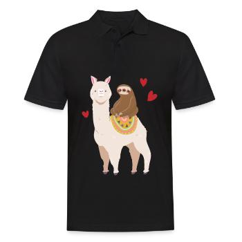 Paresseux chevauche un lama alpaga fille garçon - Polo Homme - noir - Devant - Kai (181cm)