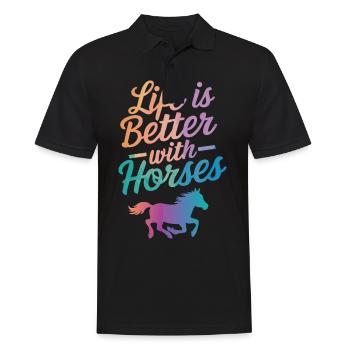 Pferd Pferde Reiten Pferdereiten Sprungreiten - Männer Poloshirt - Schwarz - Vorne - Kai (181cm)