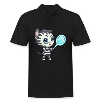Zebra spielt Tennis und Badminton, Sportliches Tie - Männer Poloshirt - Schwarz - Vorne - Kai (181cm)