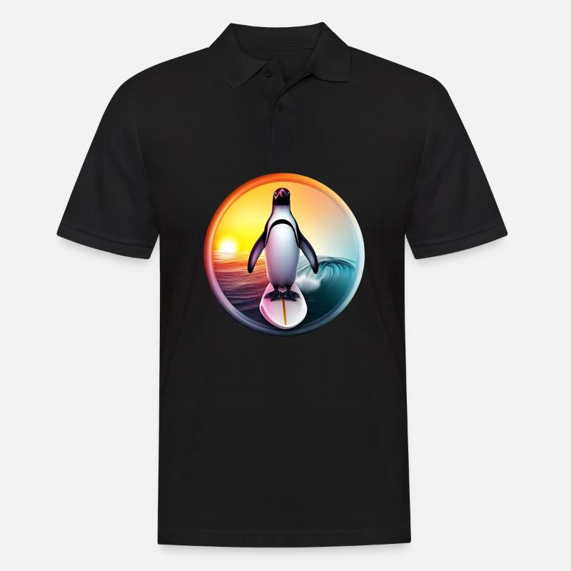 Penguin Surfer Coucher de soleil - Polo Homme - noir