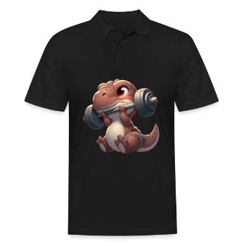 Süßer Chibi Dino Trainiert Mit Hantel - Männer Poloshirt - Schwarz - Vorne - Kai (181cm)