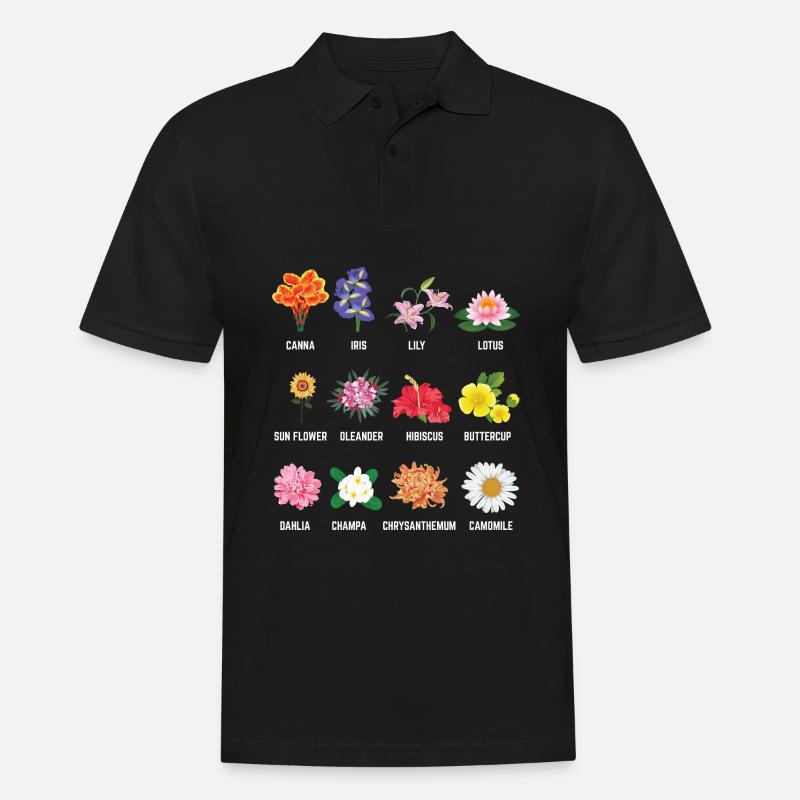 Cadeau de fleuriste graphique de belles fleurs botaniques - Polo Homme - noir