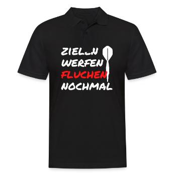 Zielen, Werfen, Fluchen und Nochmal! DARTS ON - Männer Poloshirt - Schwarz - Vorne - Kai (181cm)