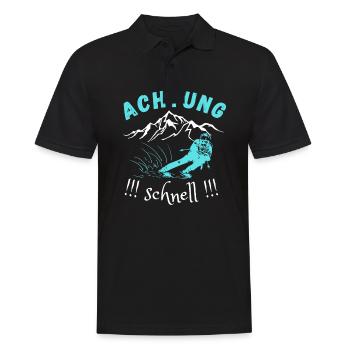 ACHTUNG SCHNELL SKI ABFAHRT SKIFAHRER BERGE MOTIV - Männer Poloshirt - Schwarz - Vorne - Kai (181cm)