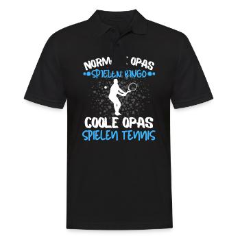 COOLE OPAS SPIELEN TENNIS! TENNIS SPRUCH MOTIV - Männer Poloshirt - Schwarz - Vorne - Kai (181cm)