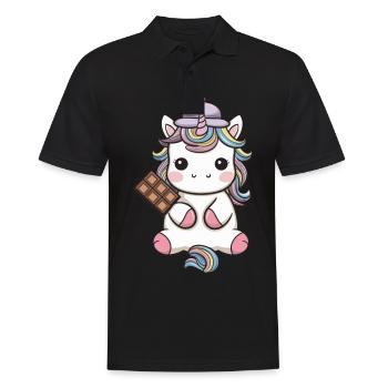 Süßes Kawaii Einhorn mit Schokolade - Männer Poloshirt - Schwarz - Vorne - Kai (181cm)