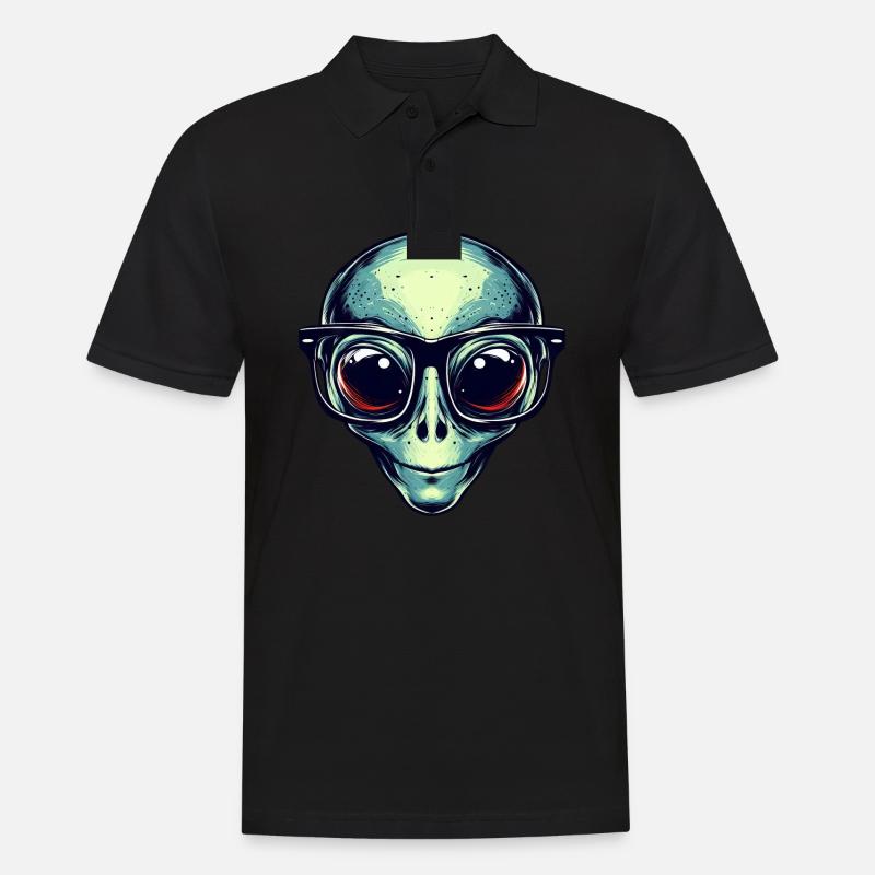 Nerdiges Alien mit Brille - Männer Poloshirt - Schwarz