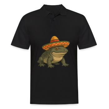 Prehistoric Amphibian Ichtyostega with Sombrero Cartoon - Men's Polo Shirt - black - Front - Kai (181cm)