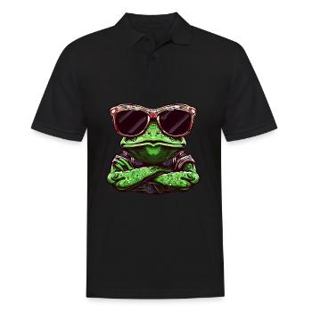 Cooler Frosch mit Sonnenbrille Türsteher Tier-Desi - Männer Poloshirt - Schwarz - Vorne - Kai (181cm)