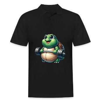 Drôle de grosse tortue avec haltère fitness - Polo Homme - noir - Devant - Kai (181cm)