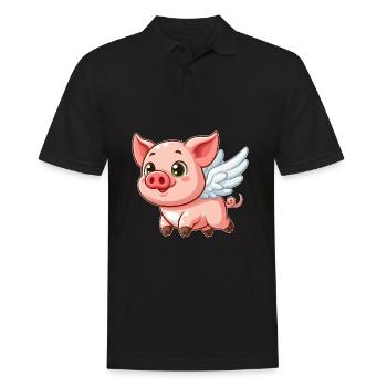 Cute Pig Angel Cartoon with Halo - Men's Polo Shirt - black - Front - Kai (181cm)