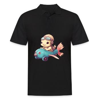 Axolotl mignon, pilote de bande dessinée, caisse à savon pour enfants - Polo Homme - noir - Devant - Kai (181cm)