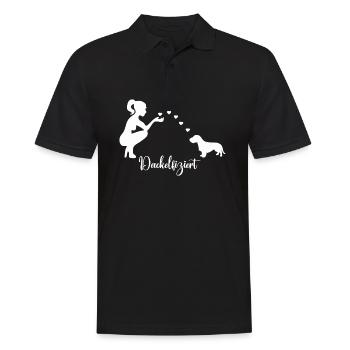 Rauhaardackel mit Frau - Männer Poloshirt - Schwarz - Vorne - Kai (181cm)