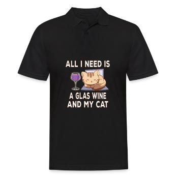 All I Need Is A Glass Of And My Cat Funny Saying - Men's Polo Shirt - black - Front - Kai (181cm)