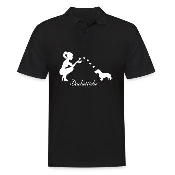 Rauhaardackel mit Frau - Männer Poloshirt - Schwarz - Vorne - Kai (181cm)