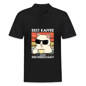 Katze Kaffee-Sonnenbrille - Männer Poloshirt - Schwarz - Vorne - Kai (181cm)