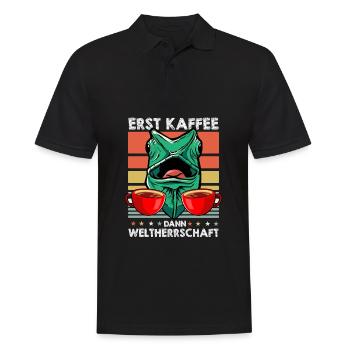 Gecko Eidechse Kaffee-Sonnenbrille - Männer Poloshirt - Schwarz - Vorne - Kai (181cm)