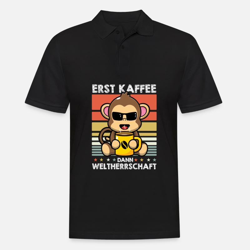 Affe Kaffee-Sonnenbrille - Männer Poloshirt - Schwarz