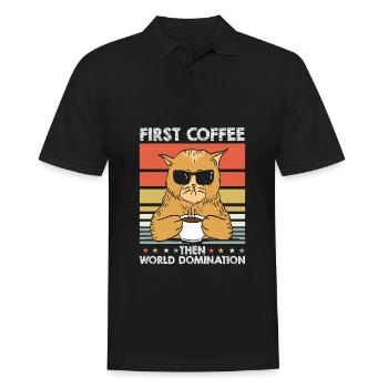 Katze Kaffee Sonnenbrille - Männer Poloshirt - Schwarz - Vorne - Kai (181cm)