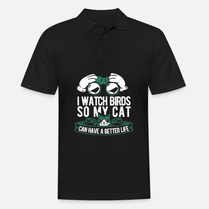 Vogelbeobachter Katze - Männer Poloshirt - Schwarz