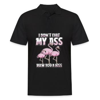 Flamant rose, je n’ai pas pété mes fesses, je t’ai soufflé un baiser - Polo Homme - noir - Devant - Kai (181cm)