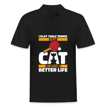 Table Tennis Ping-Pong Cat - Men's Polo Shirt - black - Front - Kai (181cm)