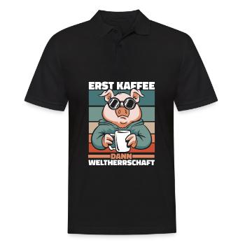 Schwein Schweinebauer Kaffee - Männer Poloshirt - Schwarz - Vorne - Kai (181cm)