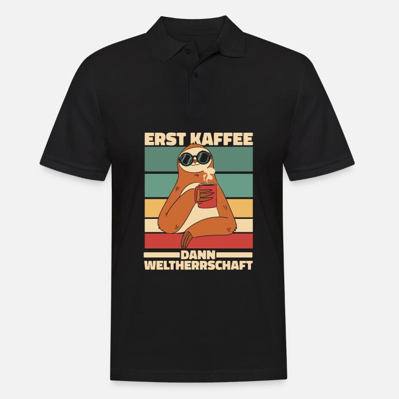 Faultier Kaffee - Männer Poloshirt - Schwarz