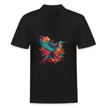 Kolibri Blumen Blumenvogel - Männer Poloshirt - Schwarz - Vorne - Kai (181cm)